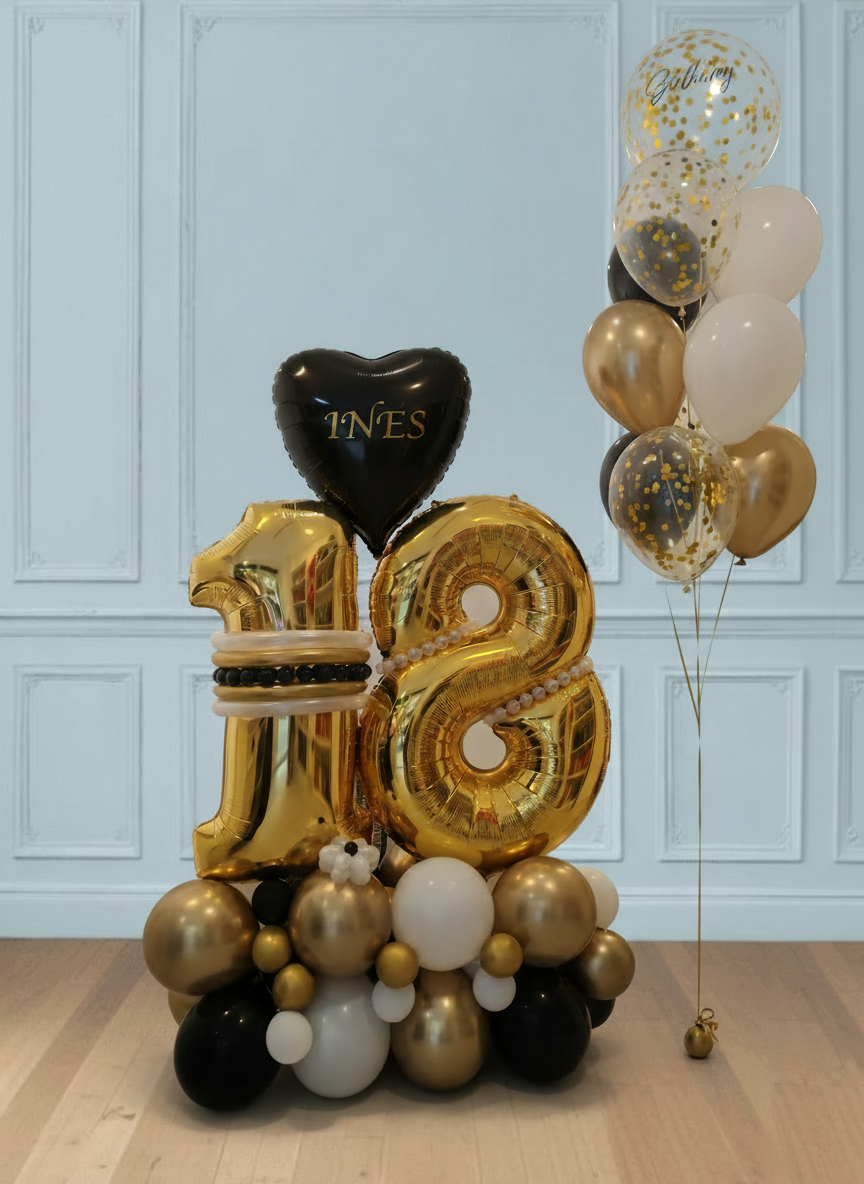 Bouquet de globos de cumpleaños con números 18