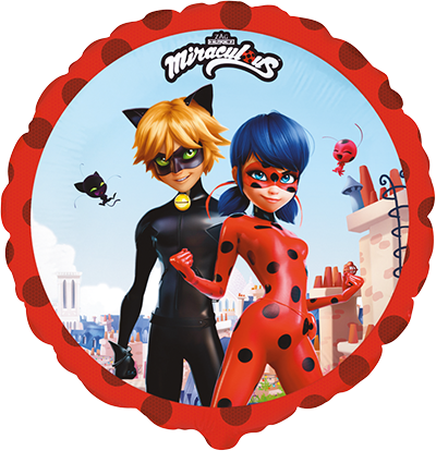 Globo redondo Lady Bug y Gato Noir 18″(45cm)