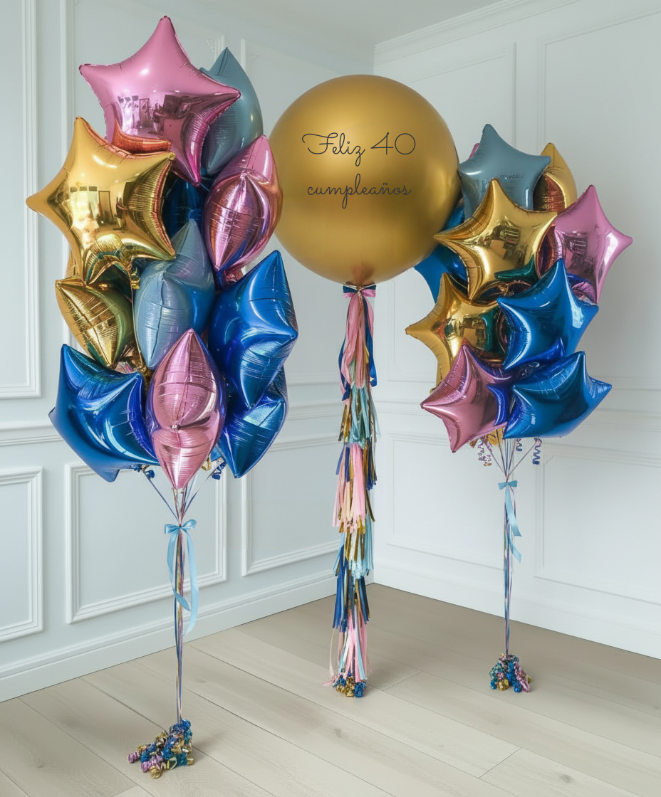 Ramos brillantes de globos de estrellas multicolores