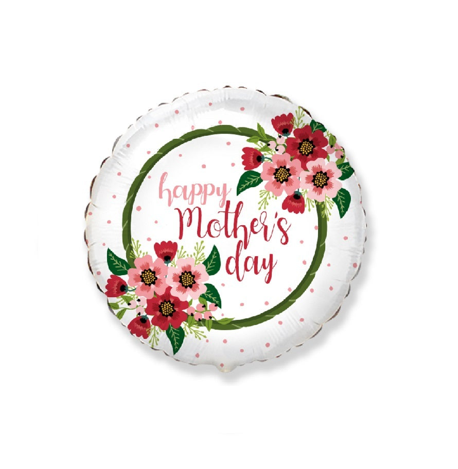 Redondo de foil aluminio feliz dia de la madre blnco 18″(45cm)