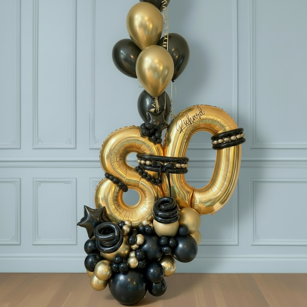 Bouquet de globos de cumpleaños con números 80