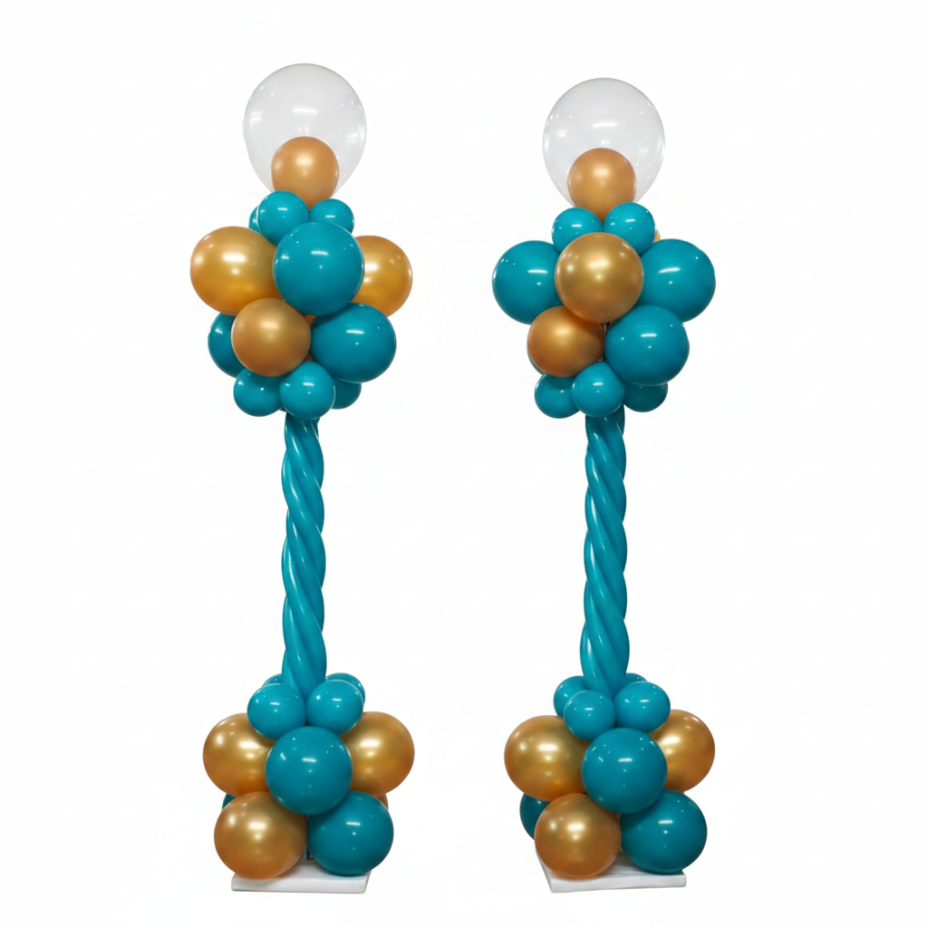 Columnas de globos dorados y turquesas