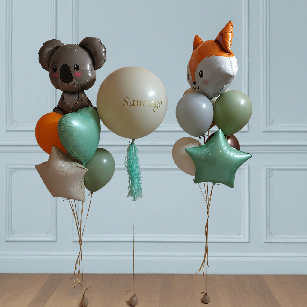 Conjunto de globos con un koala y un zorro