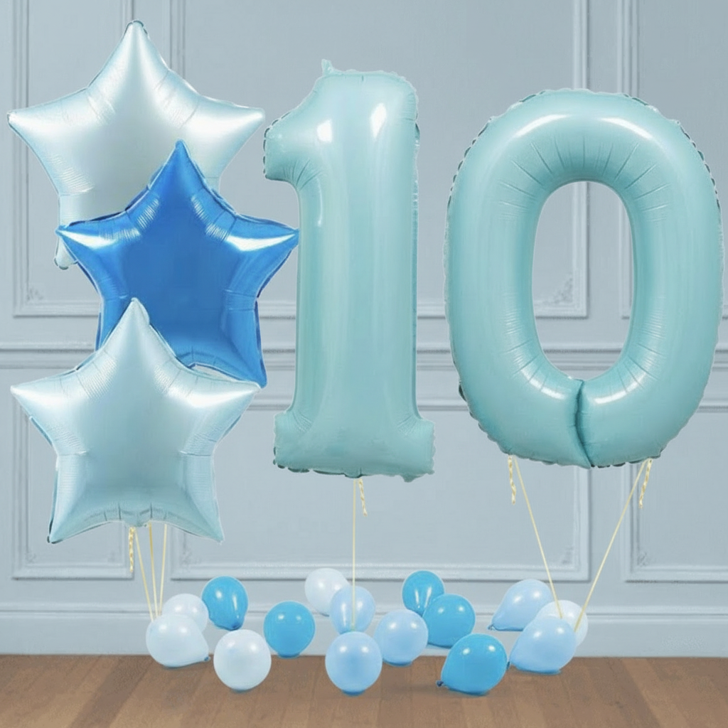 Ramo de Números 10 de azules y estrellas