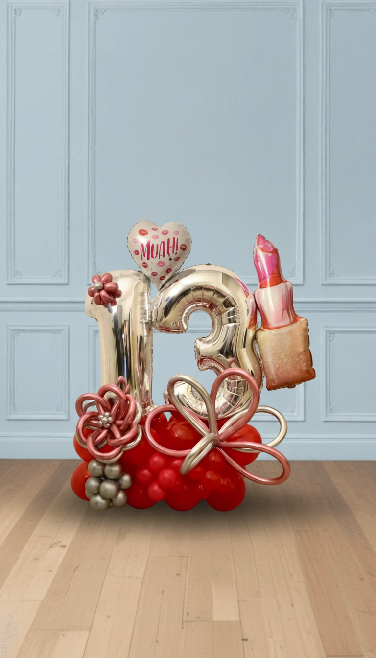 Bouquet de globos de cumpleaños con números 13