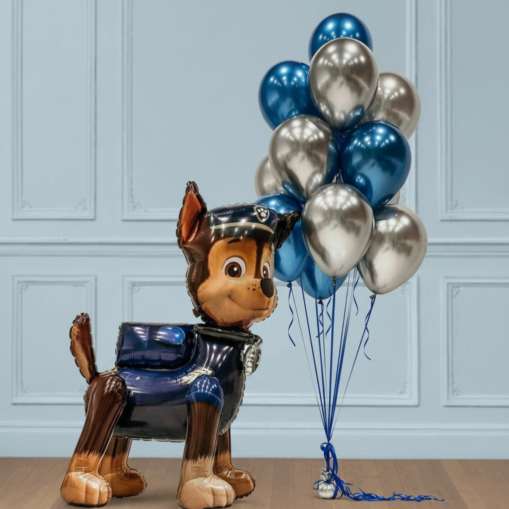 Ramo Patrulla Canina con ramo de globos cromados