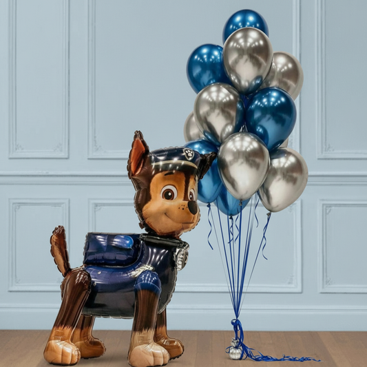 Ramo Patrulla Canina con ramo de globos cromados