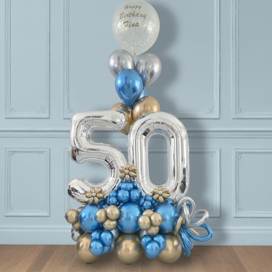 Bouquet de globos de cumpleaños con números 50