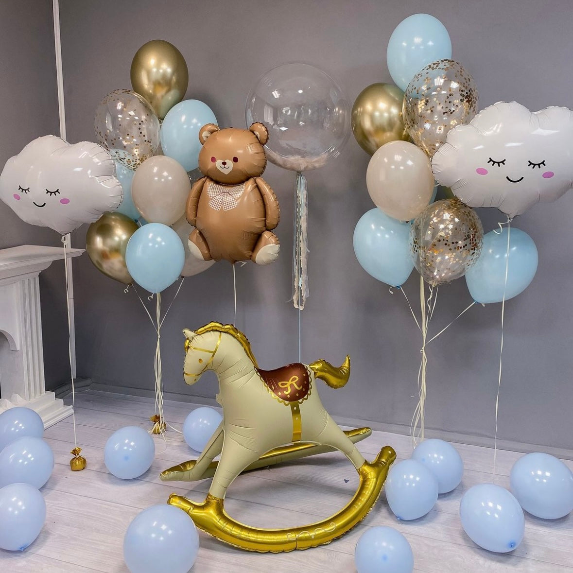 Decoración de globos con helio para recien nacidos