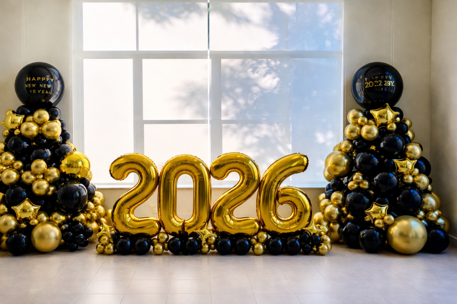 2 guirnaldas de globos para graduación con números dorados, estrellas y globos gigantes