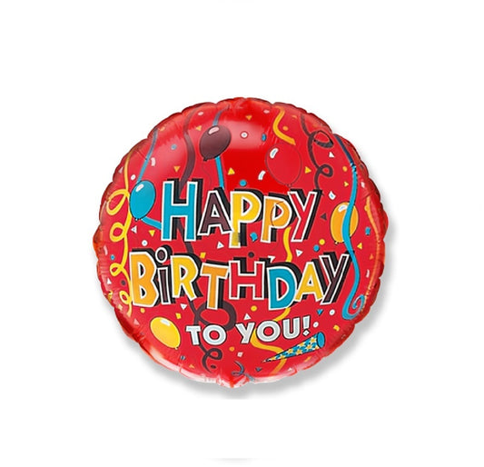 Redondo de foil aluminio Happy Birthday rojo 18″(45cm)