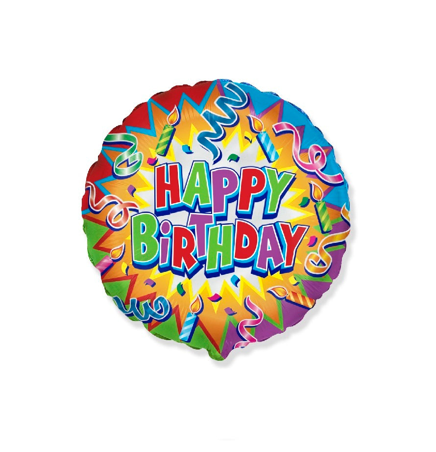 Redondo de foil aluminio Happy Birthday multicolor 18″(45cm)