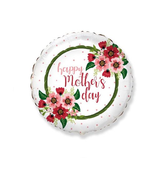 Redondo de foil aluminio feliz dia de la madre blnco 18″(45cm)