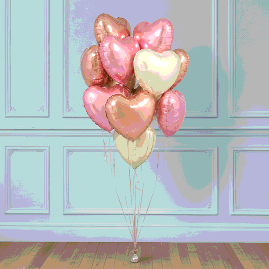 Ramo de globos Corazones rosas, rosas oro, beiges
