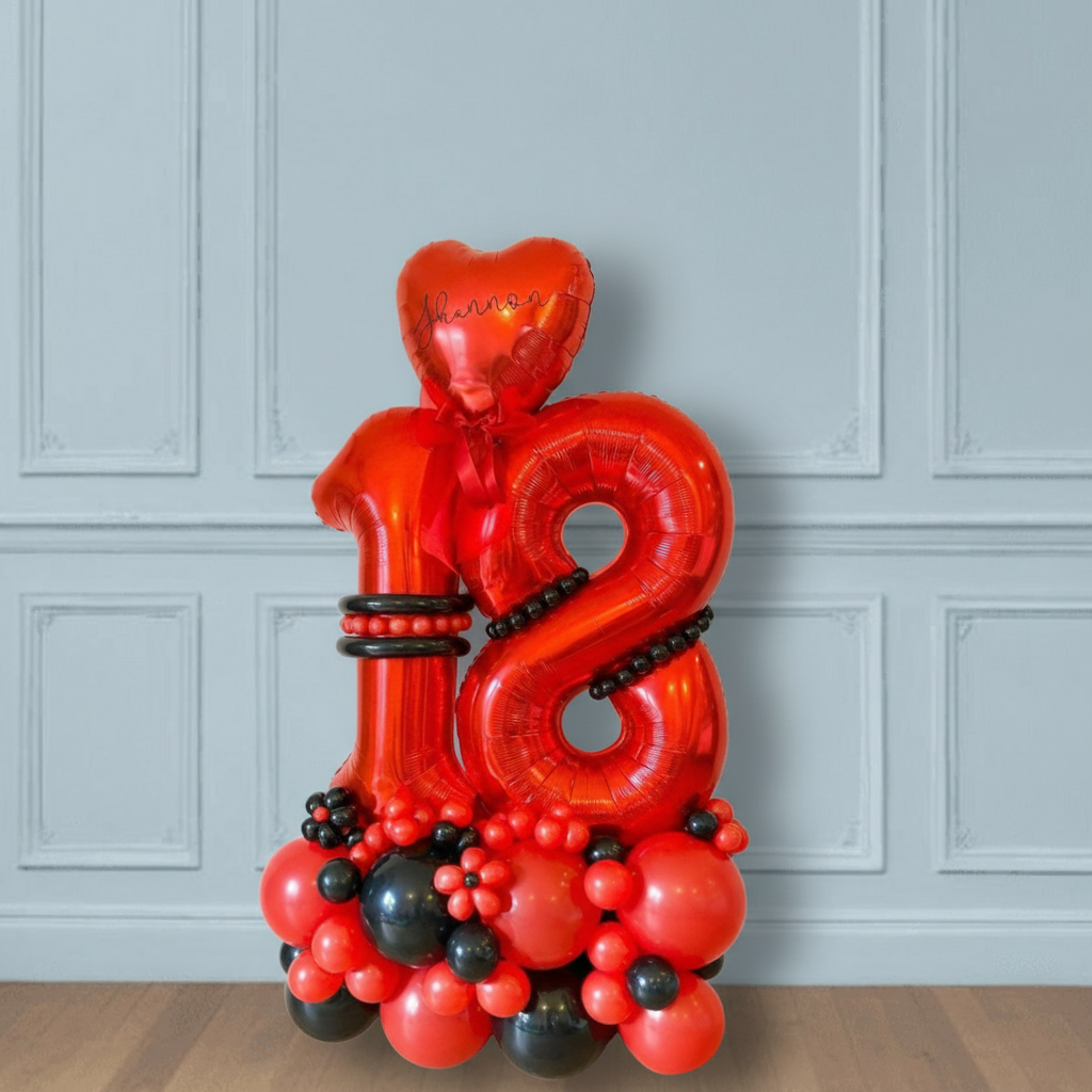Bouquet de globos de cumpleaños con números 18
