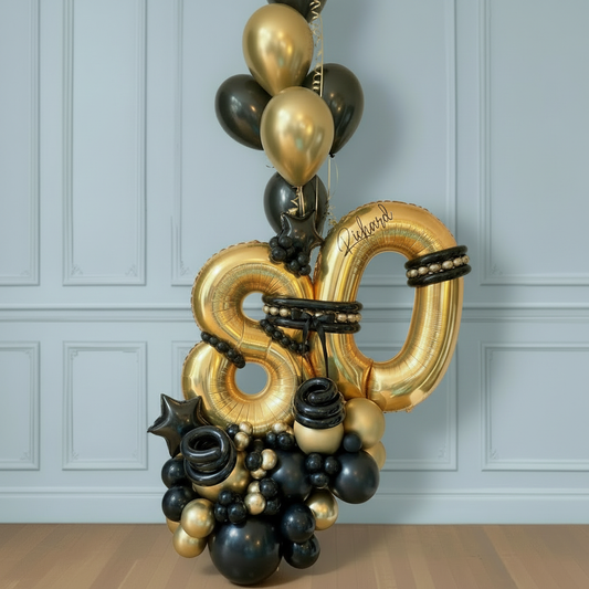 Bouquet de globos de cumpleaños con números 80
