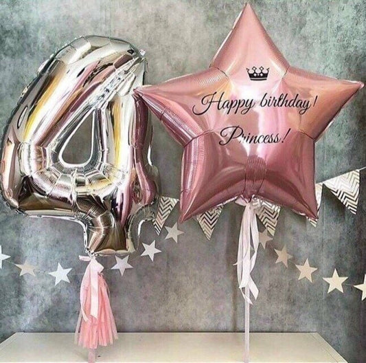 Ramo de globos estrella personalizada y número 4