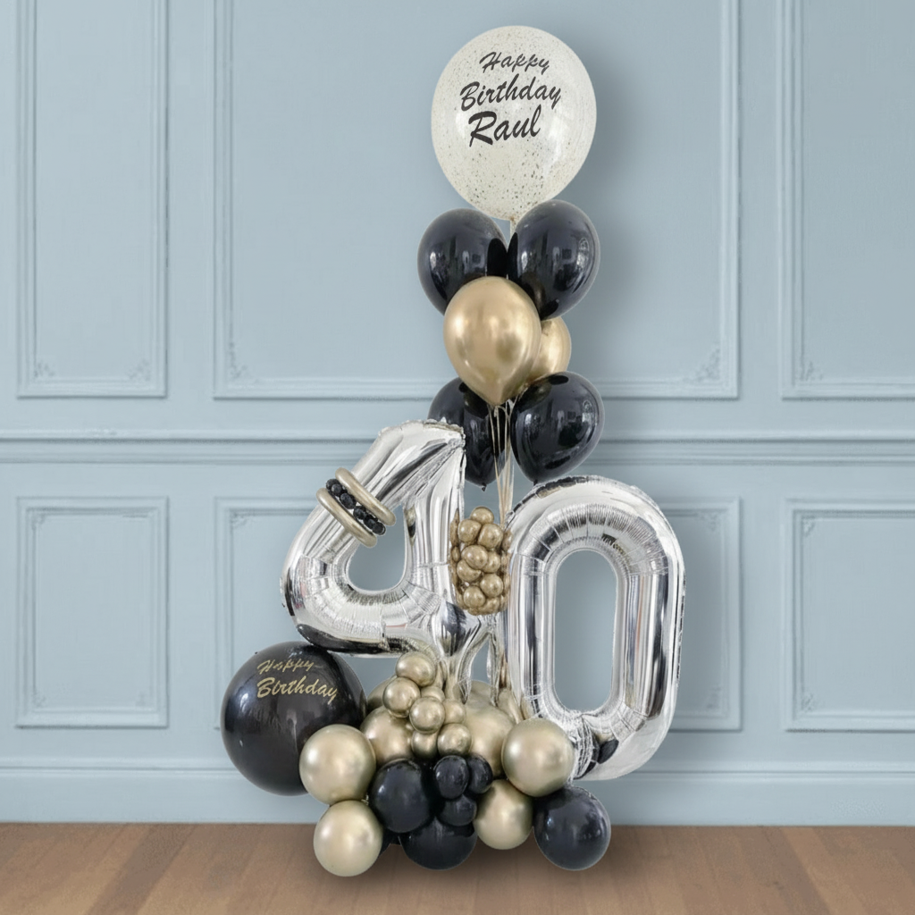 Bouquet de globos de cumpleaños con números 40