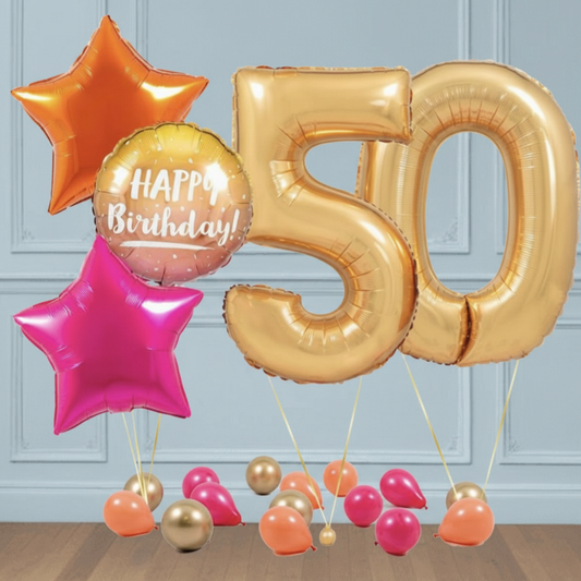Ramo de Números 50 de oro y estrellas