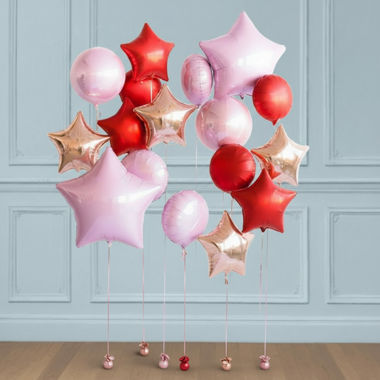 Pared de globos rojos y rosas