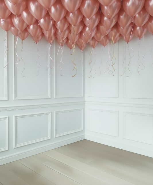 Globos rosas oro cromados de látex con helio para el techo