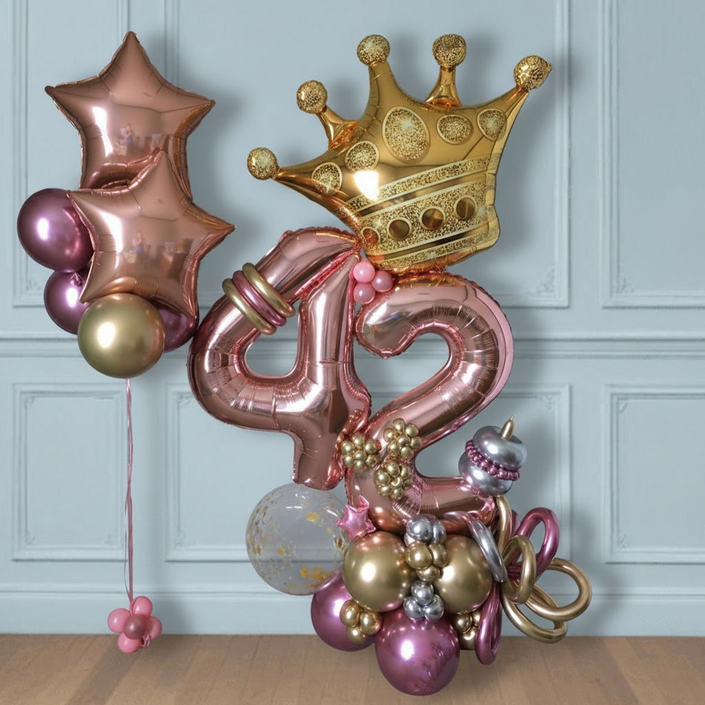Bouquet de globos de cumpleaños con números 42