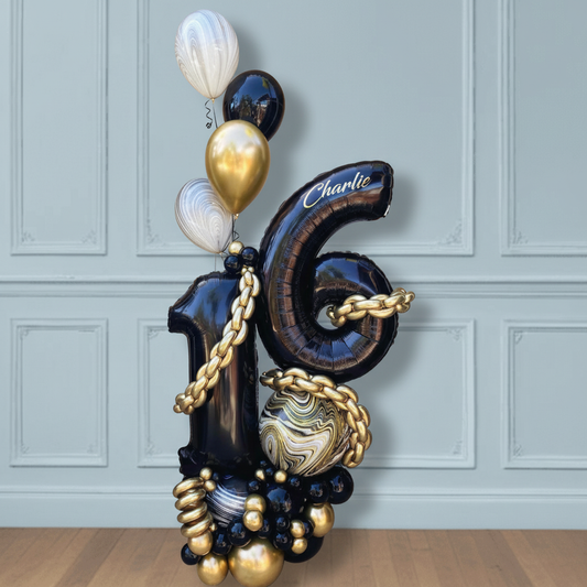 Bouquet de globos de cumpleaños con números 16