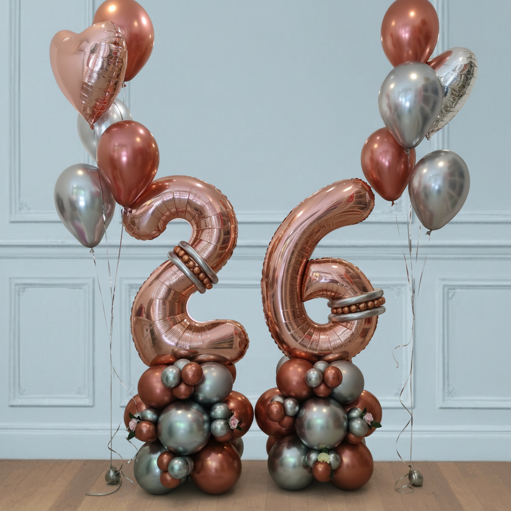 Bouquet de globos de cumpleaños con números 26