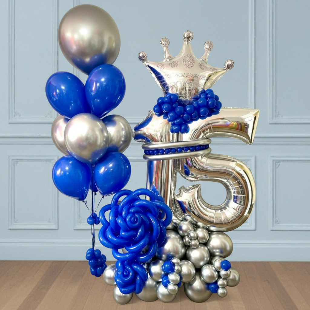 Bouquet de globos de cumpleaños con números 15