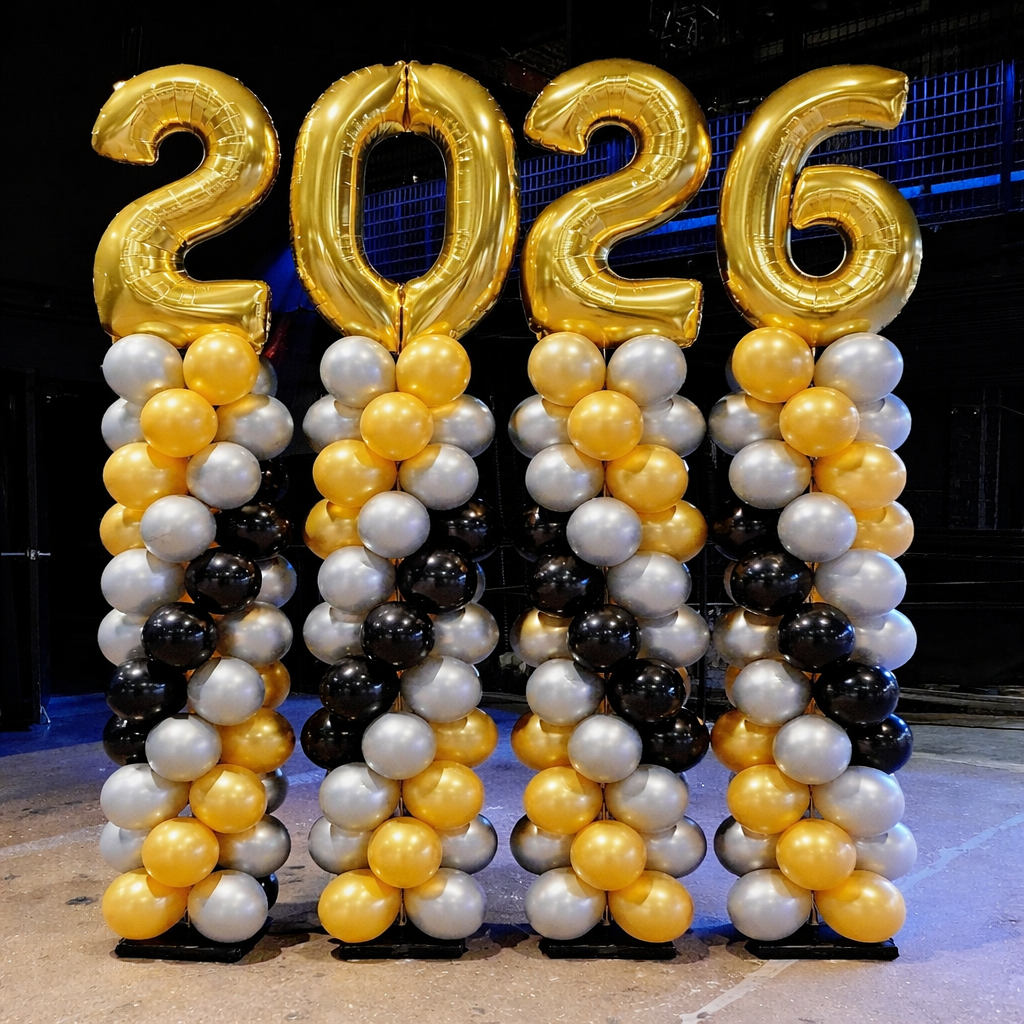 4 torres de globos para graduación con números 2026