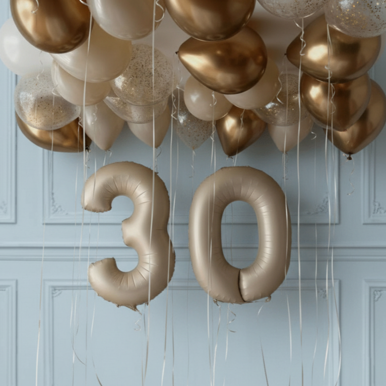 Pack de globos con forma de números 30 y globos para el techo