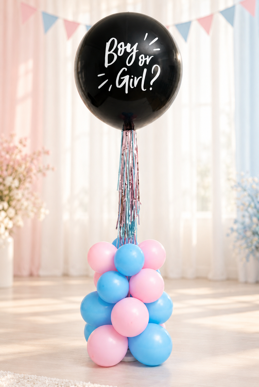 Globo negro niño o niña con helio y soporte