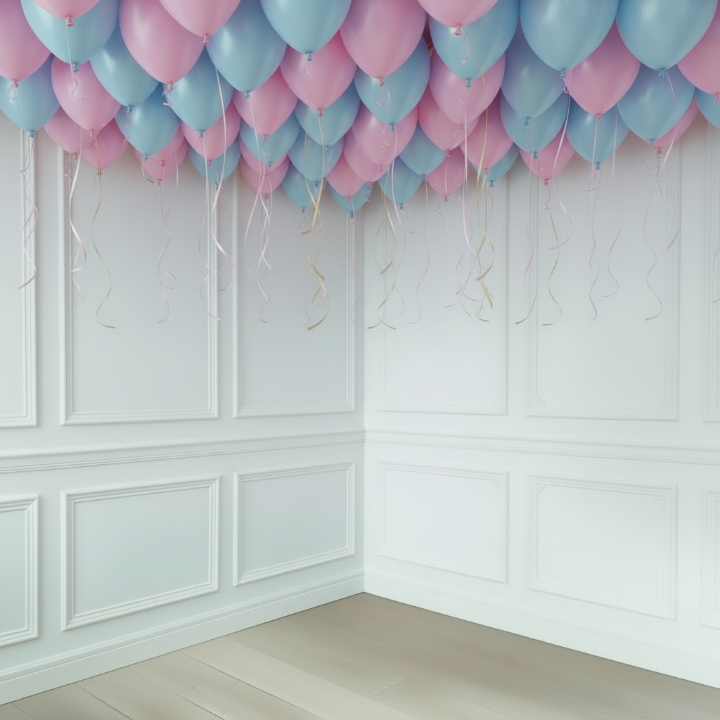 Globos azules y rosas de látex con helio para el techo