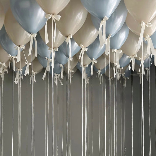 Globos de látex pastel dusk azul y arena con helio para el techo