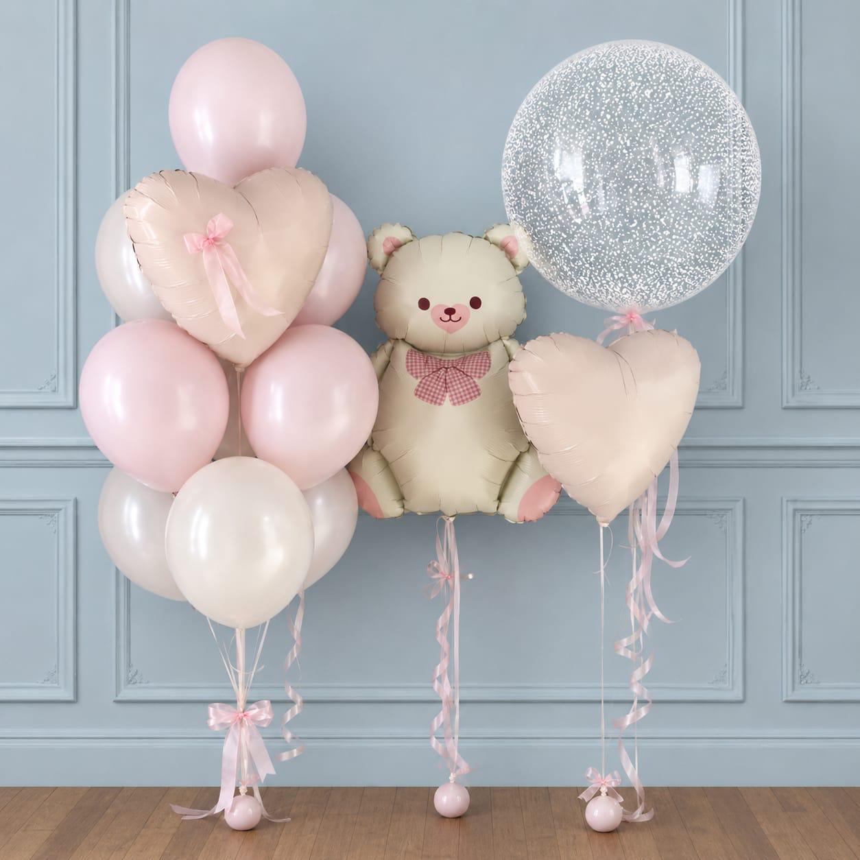 Globos para Recién Nacida con Osita Rosa