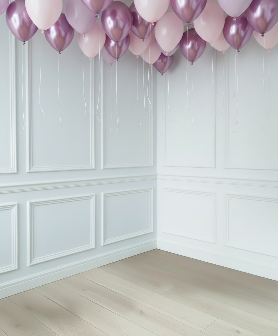 Globos rosas y malvas de látex con helio para el techo
