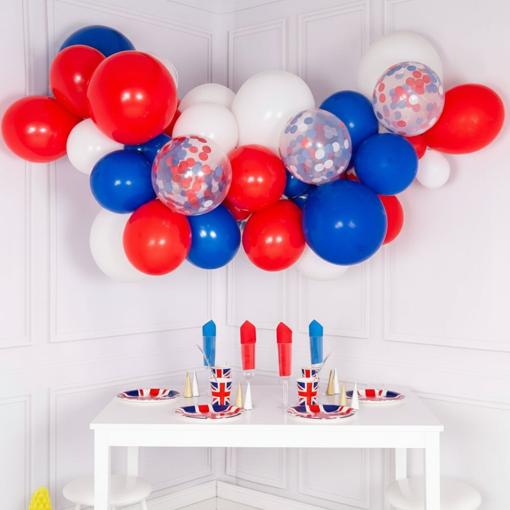 Guirnalda de globos azul, blanco, rojo