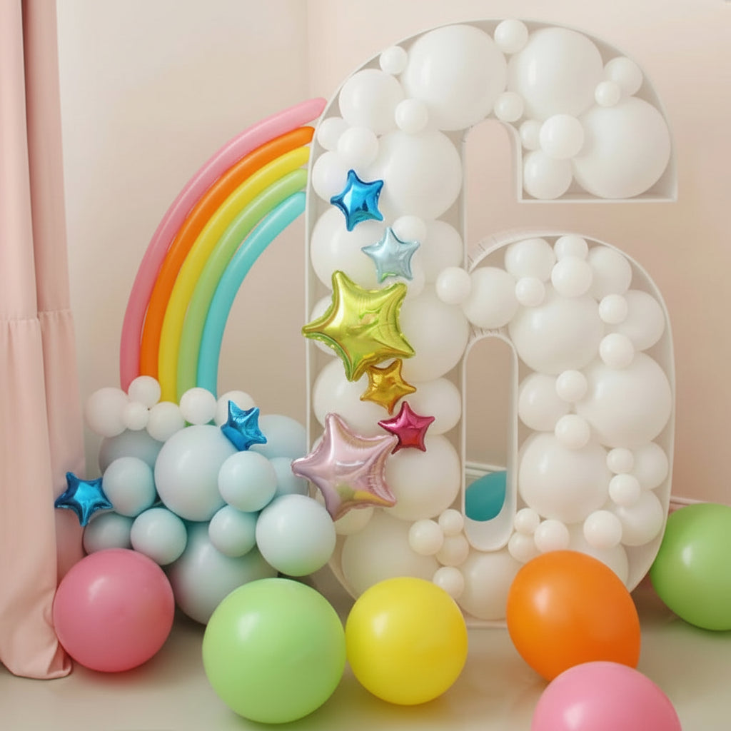 Decoración con modúlo de numero y arcoíris
