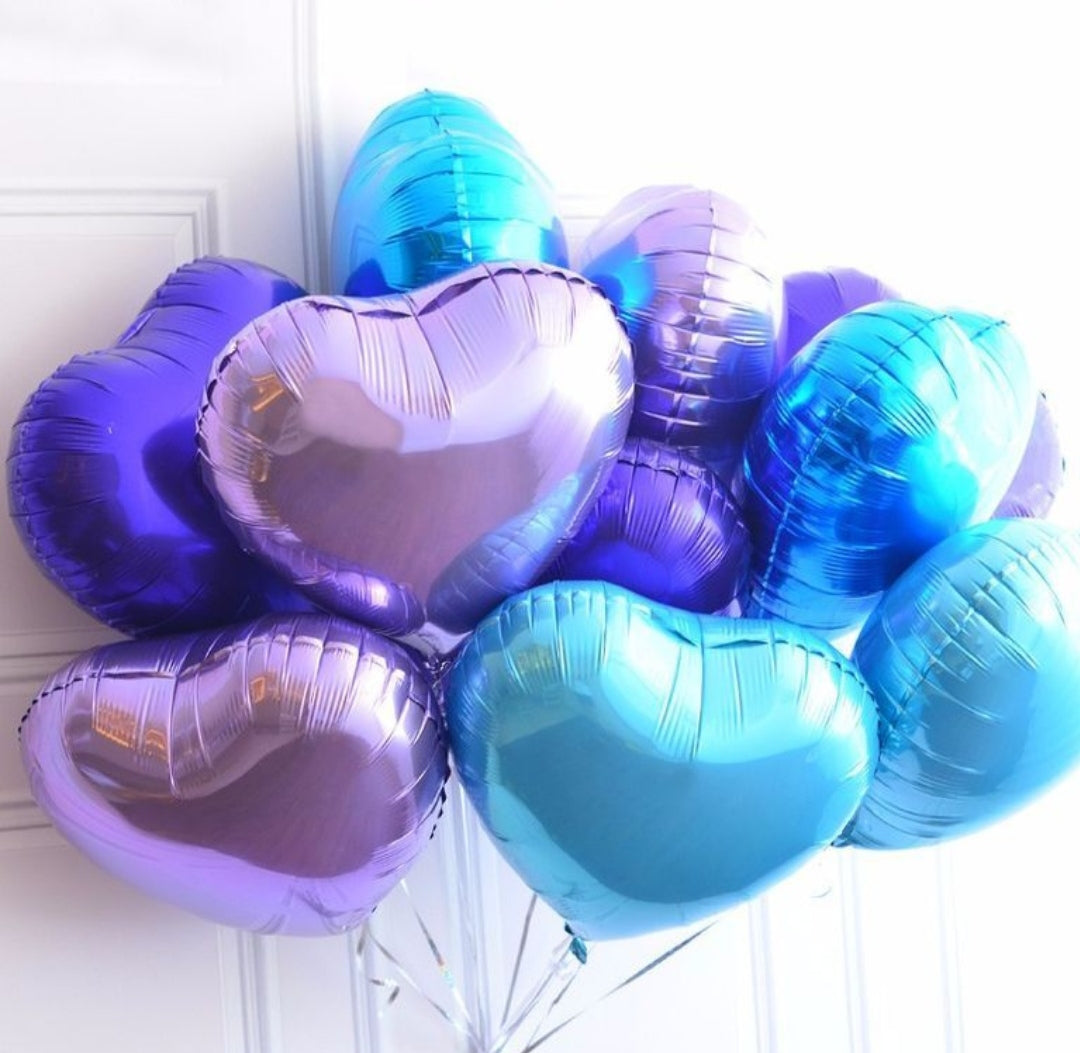 Ramo de globos corazones azules y lilas