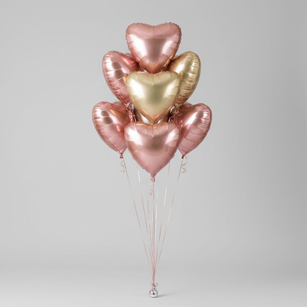Ramo de globos Corazones rosas, rosas oro, beiges