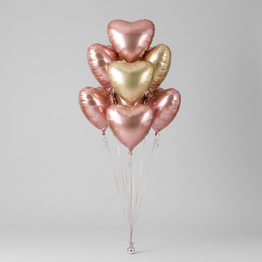 Ramo de globos Corazones rosas, rosas oro, beiges