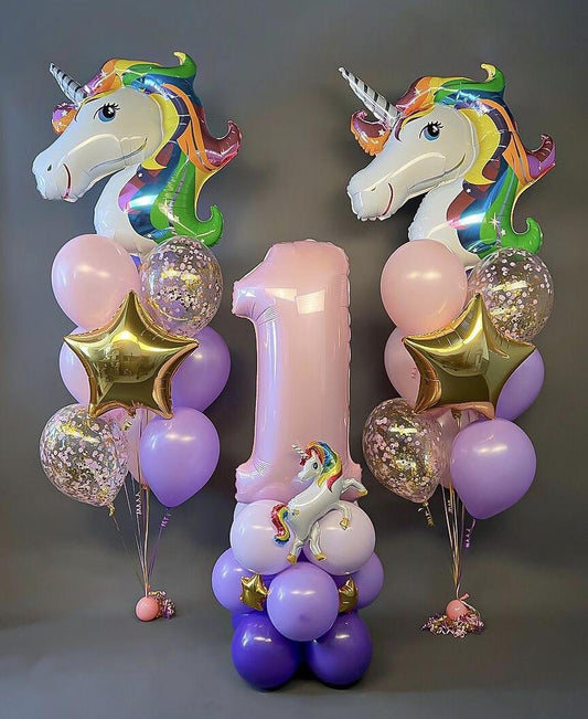 Ramos con unicornio y número rosa