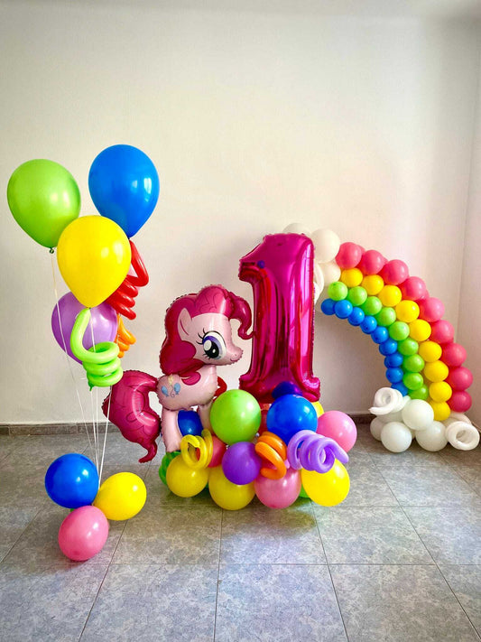 Ramo con Pinkie Pie y arcoíris con globos de helio