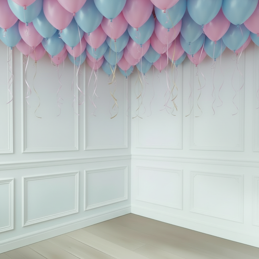 Globos azules y rosas de látex con helio para el techo