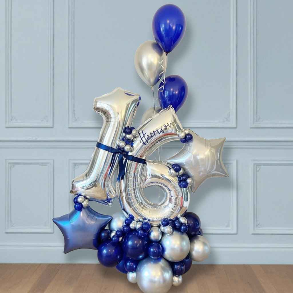 Bouquet de globos de cumpleaños con números 16