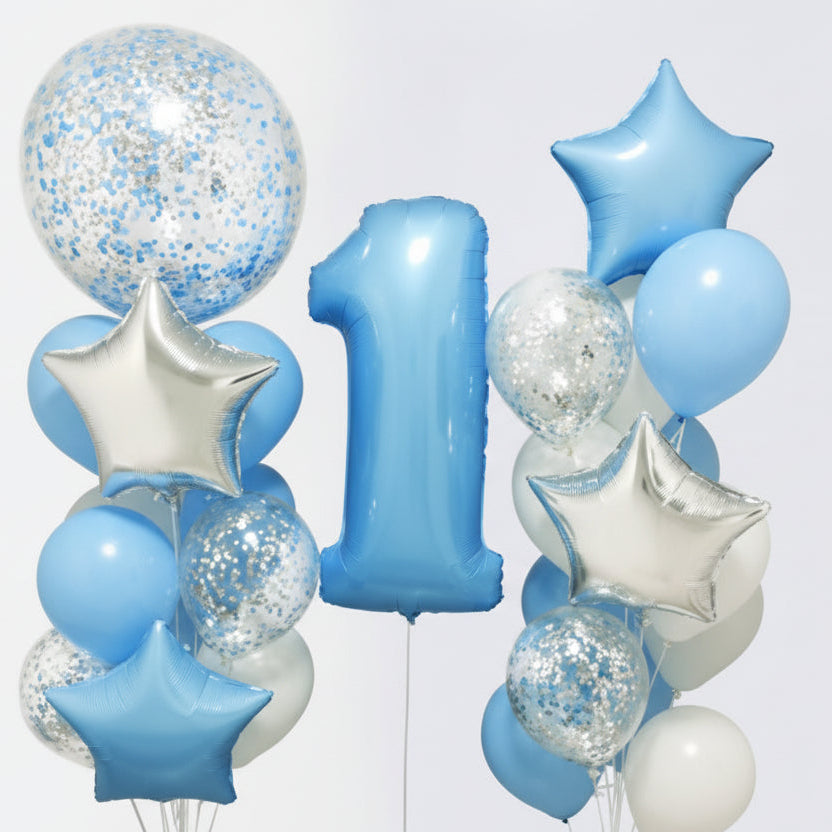 Ramo de globos azules con número 1