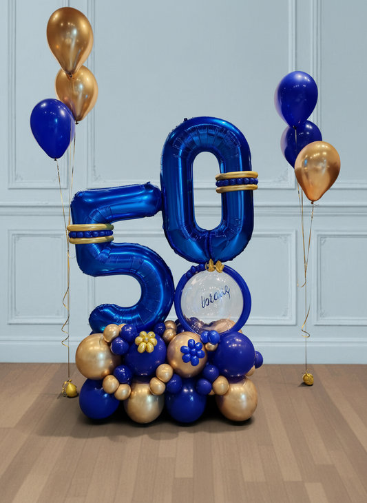 Bouquet de globos de cumpleaños con números 50