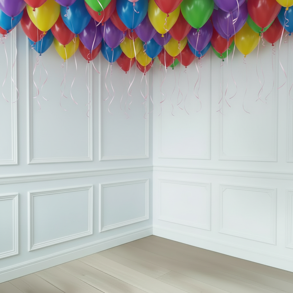 Globos de látex multicolores con helio por el techo