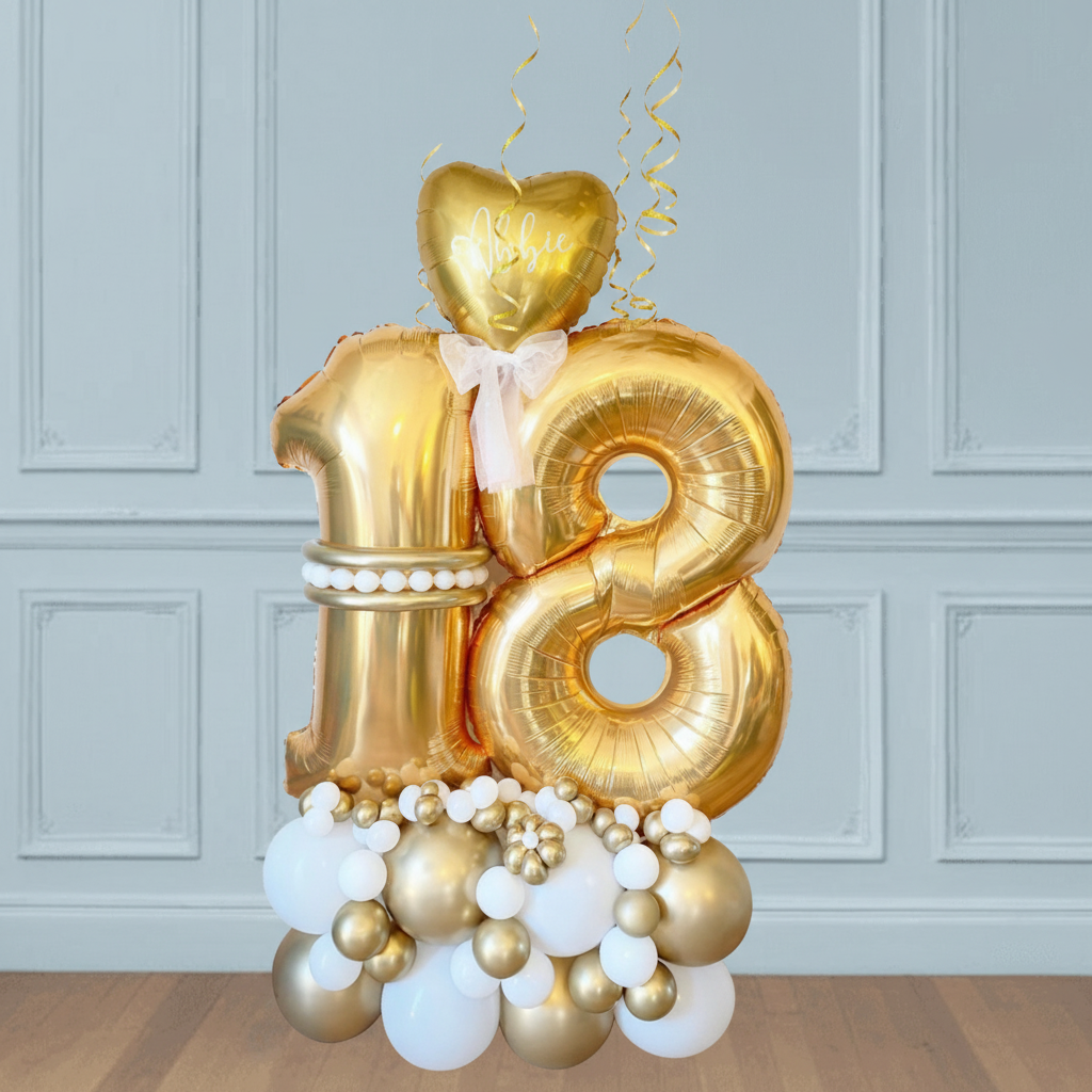 Bouquet de globos de cumpleaños con números 18