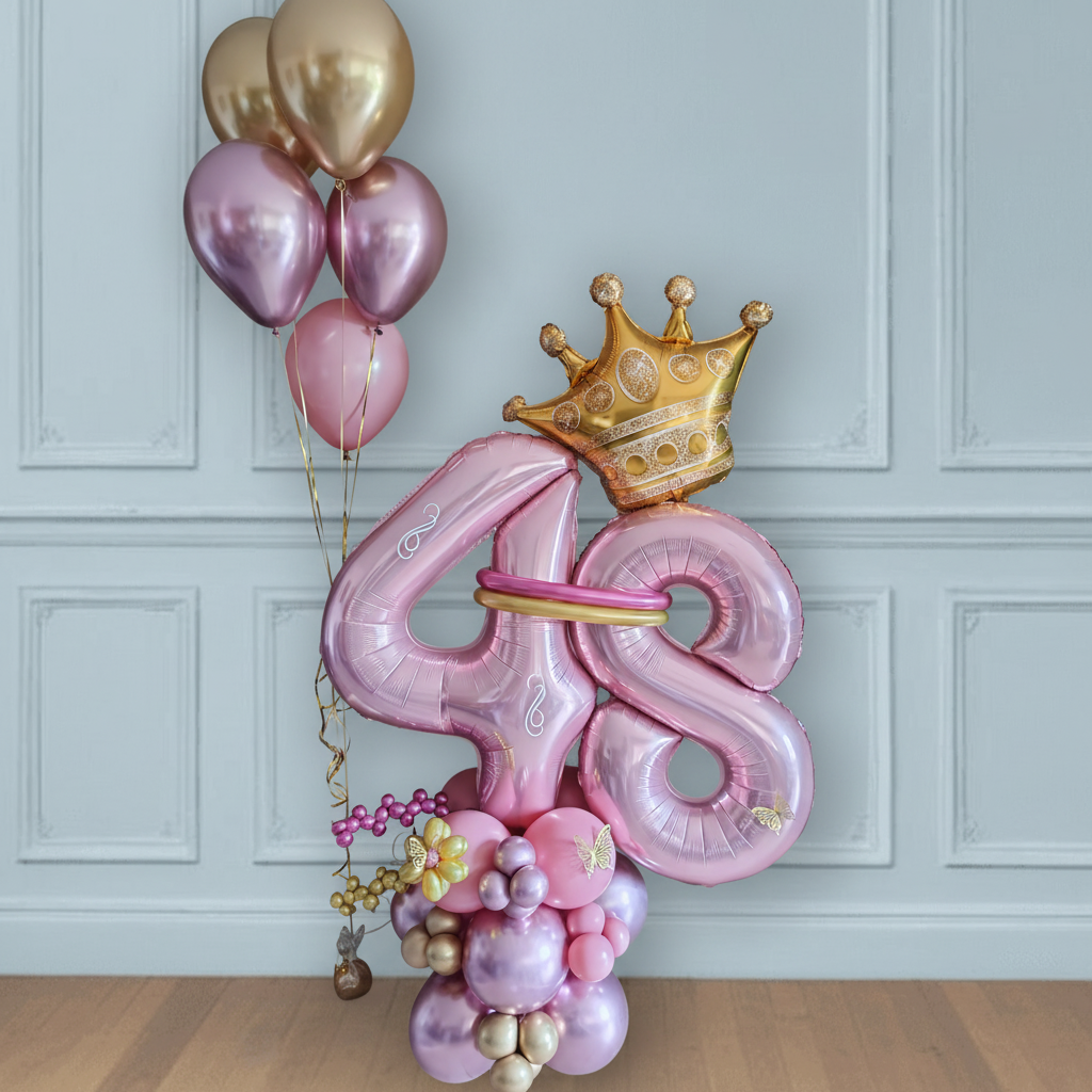 Bouquet de globos de cumpleaños con números 48